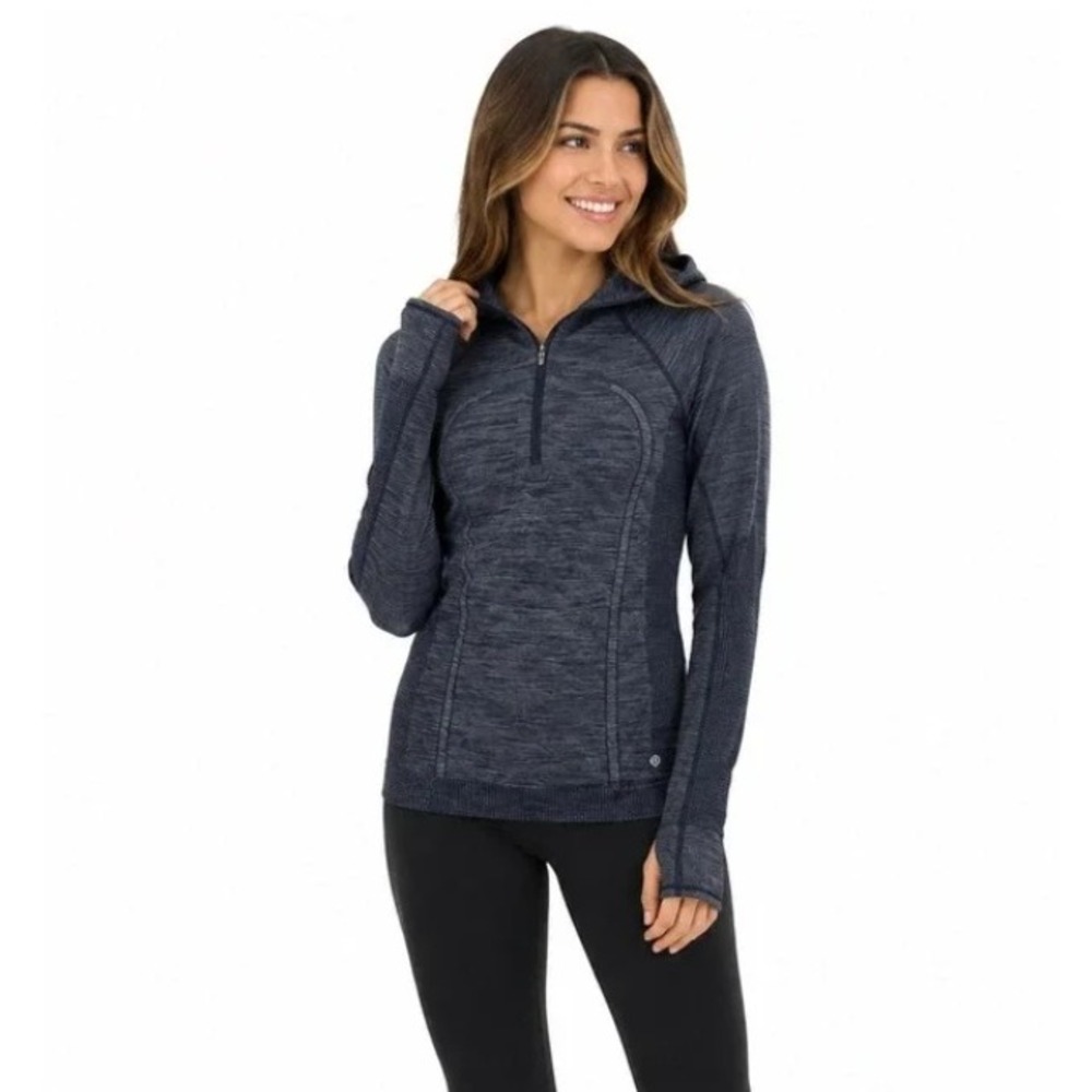 Lululemon Swiftly Wool 1/2 Zip Hoodie navy Heather Half Zip Thumbholes
